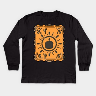 Dia De Los Muertos - black candle - orange - black skull - Papel Picado Kids Long Sleeve T-Shirt